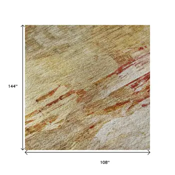 9' X 12' Chili Red And Ivory Abstract Washable Area Rug With UV Protection