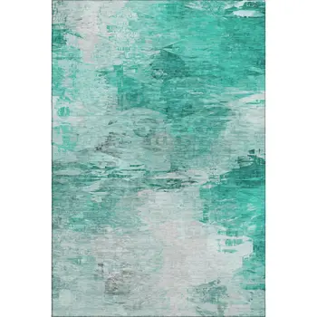 3' X 5' Teal And Ivory Abstract Washable Area Rug With UV Protection