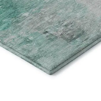 3' X 5' Teal And Ivory Abstract Washable Area Rug With UV Protection