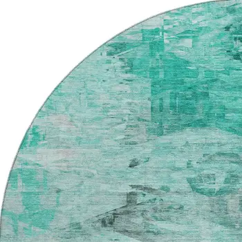 8' Teal And Ivory Abstract Washable Round Rug With UV Protection