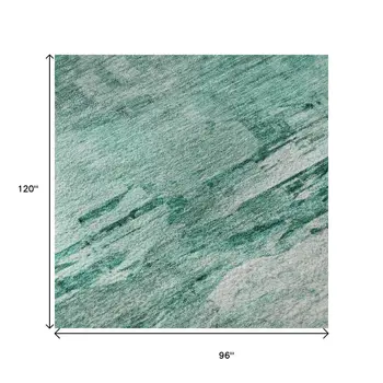 8' X 10' Teal And Ivory Abstract Washable Area Rug With UV Protection