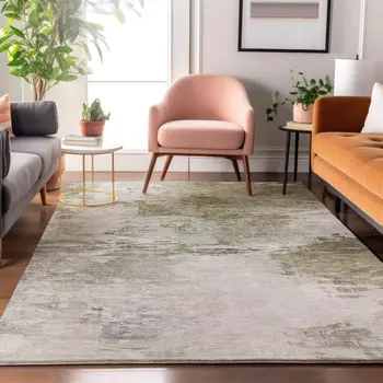 5' X 8' Taupe And Ivory Abstract Washable Area Rug With UV Protection
