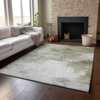 5' X 8' Taupe And Ivory Abstract Washable Area Rug With UV Protection