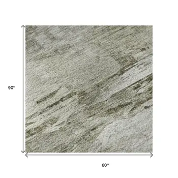 5' X 8' Taupe And Ivory Abstract Washable Area Rug With UV Protection