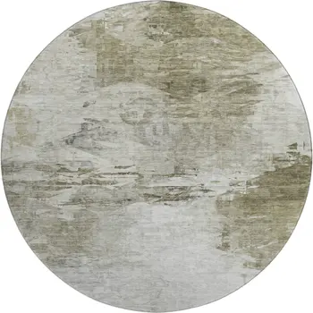8' Taupe And Ivory Abstract Washable Round Rug With UV Protection