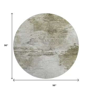 8' Taupe And Ivory Abstract Washable Round Rug With UV Protection