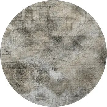 8' Beige Gray And Ivory Abstract Washable Round Rug With UV Protection