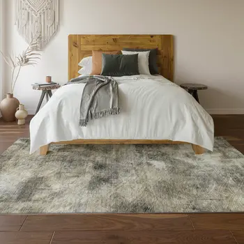 9' X 12' Beige Gray And Ivory Abstract Washable Area Rug With UV Protection