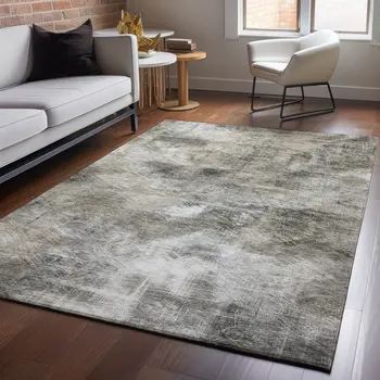 10' X 14' Beige Gray And Ivory Abstract Washable Area Rug With UV Protection