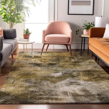 5' X 8' Coffee Gray And Ivory Abstract Washable Area Rug With UV Protection