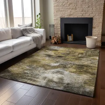 5' X 8' Coffee Gray And Ivory Abstract Washable Area Rug With UV Protection