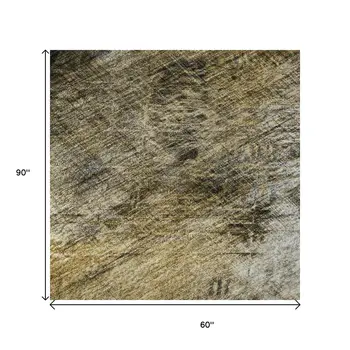 5' X 8' Coffee Gray And Ivory Abstract Washable Area Rug With UV Protection