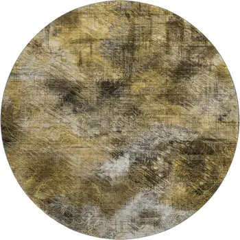 8' Coffee Gray And Ivory Abstract Washable Round Rug With UV Protection