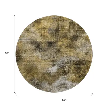 8' Coffee Gray And Ivory Abstract Washable Round Rug With UV Protection