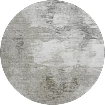 8' Beige And Ivory Abstract Washable Round Rug With UV Protection