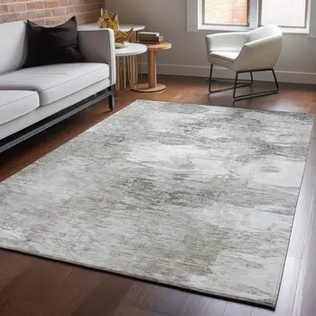10' X 14' Beige And Ivory Abstract Washable Area Rug With UV Protection