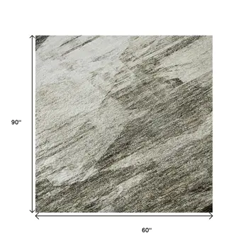 5' X 8' Taupe And Ivory Abstract Washable Area Rug With UV Protection