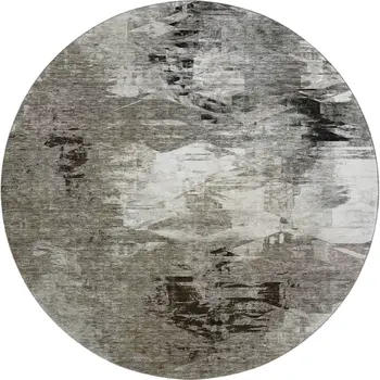 8' Taupe And Ivory Abstract Washable Round Rug With UV Protection