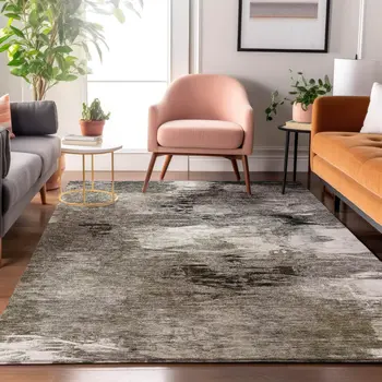 10' X 14' Taupe And Ivory Abstract Washable Area Rug With UV Protection