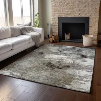10' X 14' Taupe And Ivory Abstract Washable Area Rug With UV Protection