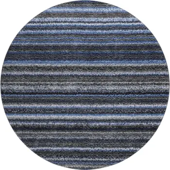 8' Blue And Gray Striped Washable Round Rug With UV Protection