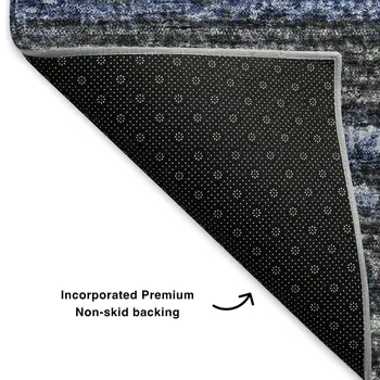 8' Blue And Gray Striped Washable Round Rug With UV Protection