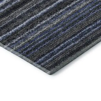 8' Blue And Gray Striped Washable Round Rug With UV Protection