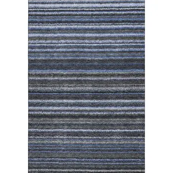8' X 10' Blue And Gray Striped Washable Area Rug With UV Protection