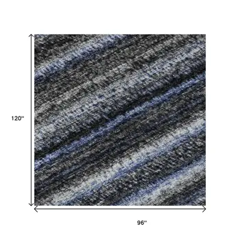 8' X 10' Blue And Gray Striped Washable Area Rug With UV Protection