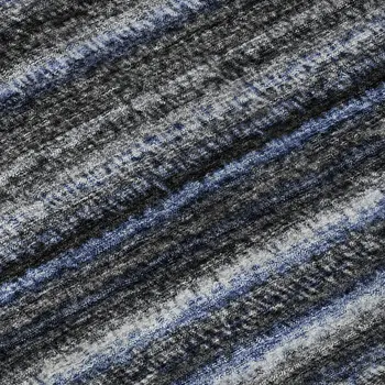9' X 12' Blue And Gray Striped Washable Area Rug With UV Protection