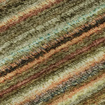 5' X 8' Coral Green And Blue Striped Washable Area Rug With UV Protection
