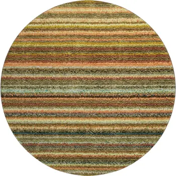 8' Coral Green And Blue Striped Washable Round Rug With UV Protection