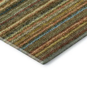 8' Coral Green And Blue Striped Washable Round Rug With UV Protection