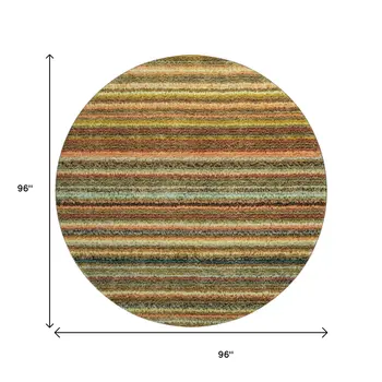 8' Coral Green And Blue Striped Washable Round Rug With UV Protection