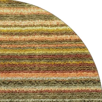 8' Coral Green And Blue Striped Washable Round Rug With UV Protection
