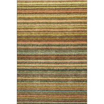 9' X 12' Coral Green And Blue Striped Washable Area Rug With UV Protection
