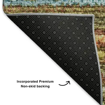 9' X 12' Coral Green And Blue Striped Washable Area Rug With UV Protection