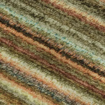 10' X 14' Coral Green And Blue Striped Washable Area Rug With UV Protection