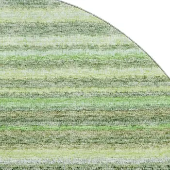 8' Green And Blue Striped Washable Round Rug With UV Protection