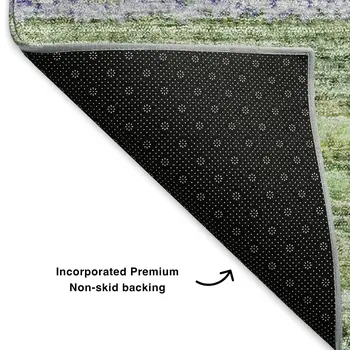 8' X 10' Green And Blue Striped Washable Area Rug With UV Protection