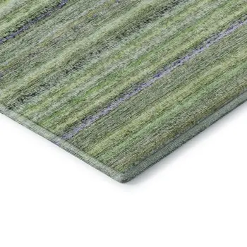 8' X 10' Green And Blue Striped Washable Area Rug With UV Protection