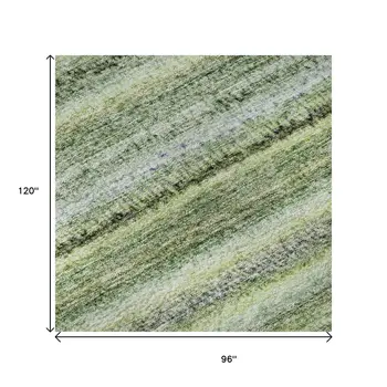 8' X 10' Green And Blue Striped Washable Area Rug With UV Protection