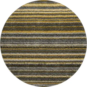 8' Gold Ivory And Gray Striped Washable Round Rug With UV Protection