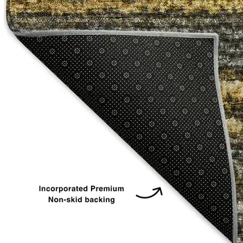 8' Gold Ivory And Gray Striped Washable Round Rug With UV Protection