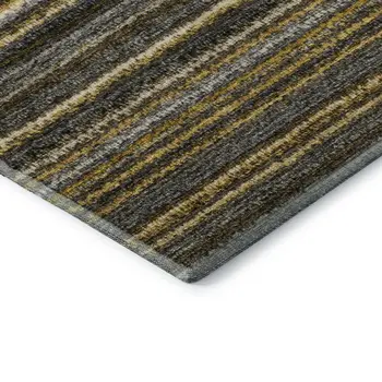 8' Gold Ivory And Gray Striped Washable Round Rug With UV Protection