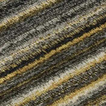 9' X 12' Gold Ivory And Gray Striped Washable Area Rug With UV Protection