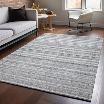 3' X 5' Gray And Silver Striped Washable Area Rug With UV Protection