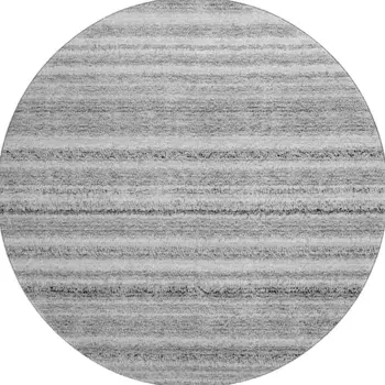 8' Gray And Silver Striped Washable Round Rug With UV Protection