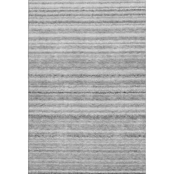 8' X 10' Gray And Silver Striped Washable Area Rug With UV Protection