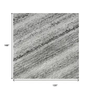 10' X 14' Gray And Silver Striped Washable Area Rug With UV Protection